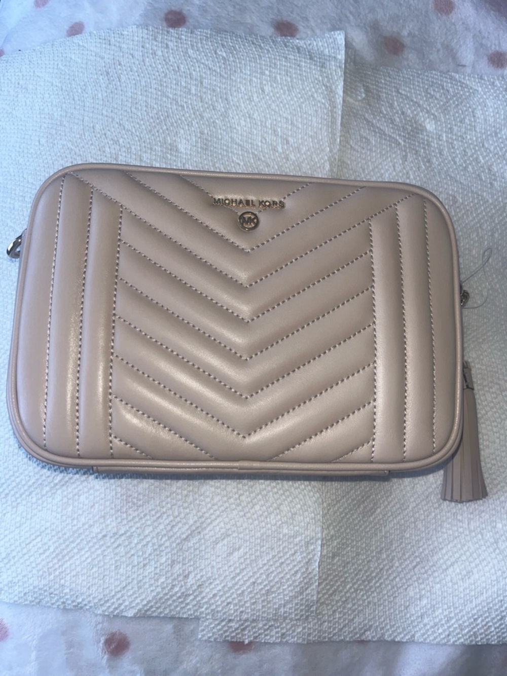 Michael Kors Quilted Chevron Leather Crossbody in Blush Pink